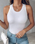 Round Neck Ribbed Tank Top With Bra Pads
