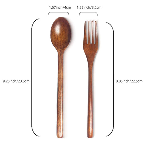 8-Piece Eco-Friendly Wooden Cutlery Set – Natural Wooden Soup Spoons & Forks for Dinnerware, Solid Pattern