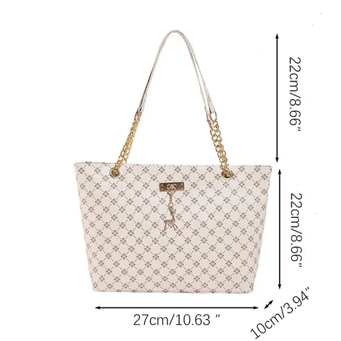 Large Capacity Soft PU Leather Tote Bag for Women – Geometric Texture Casual Shoulder Handbag
