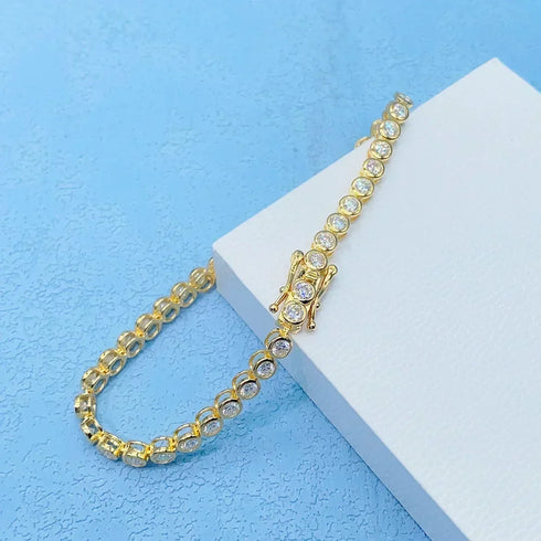 Certified 2mm Moissanite Tennis Bracelet – 925 Sterling Silver, 18K Gold-Plated Bubble Design for Women