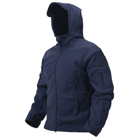 Men’s Hooded Thermal Fleece Jacket – Windproof Full-Zip Outdoor Coat with Multi-Pocket Design for Hiking, Camping & Work
