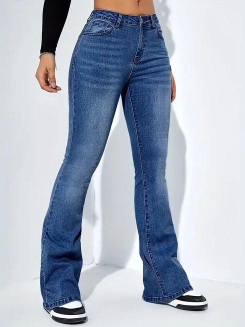 Women's High-Waisted Vintage Flare Jeans – Classic Fit with Bleached Finish