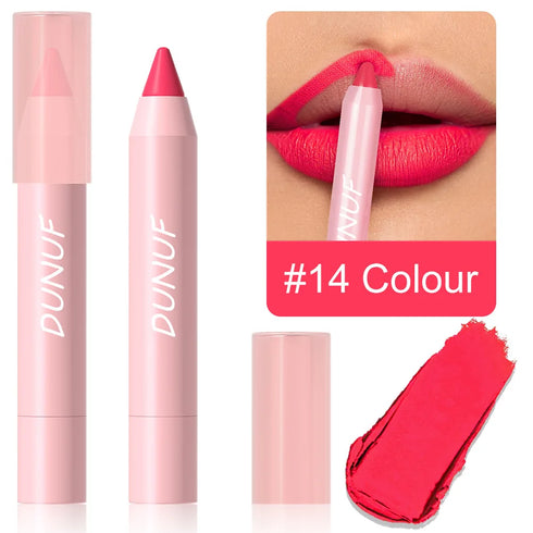 DUNUF 18-Color Waterproof Lipstick Pencil – Smudge-Proof Matte Lip Liner & Full Coverage Lipstick for Bold & Defined Lips