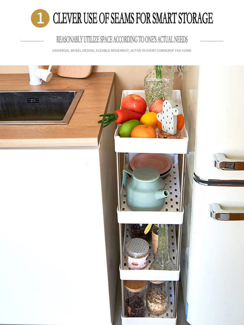 3/4 Tier Rolling Utility Cart – Slim Movable Storage Rack for Kitchen, Bathroom & Livingroom