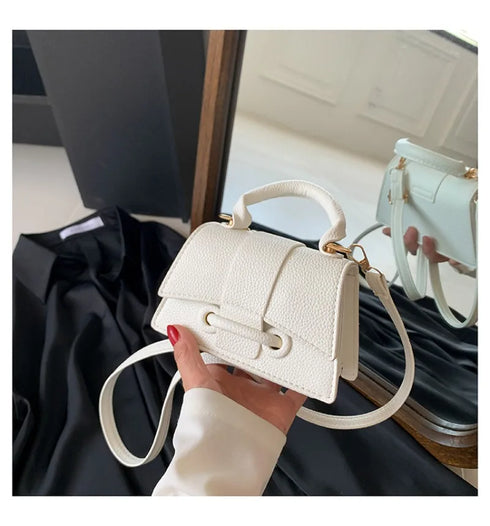 Women’s PU Leather Chain Shoulder Bag – Ribbon Buckle Square Crossbody Handbag for Parties