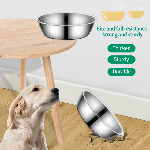 Large Capacity Stainless Steel Pet Feeding Bowl - Durable Metal Dog and Cat Food Drinking Bowl