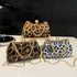 VKTECH Women's Rhinestone Leopard Evening Bag – Elegant Chain Crossbody Clutch for Weddings, Parties, and Formal Events