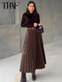 Women's High-Waist Pleated Satin Maxi Skirt - Elegant Long Skirt for Spring/Summer 2025