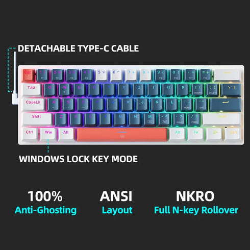 MACHENIKE K500 B61 Mini Wired Mechanical Keybaord-Hot Swap Gaming Keybaord
