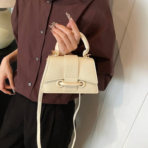 Women’s PU Leather Chain Shoulder Bag – Ribbon Buckle Square Crossbody Handbag for Parties