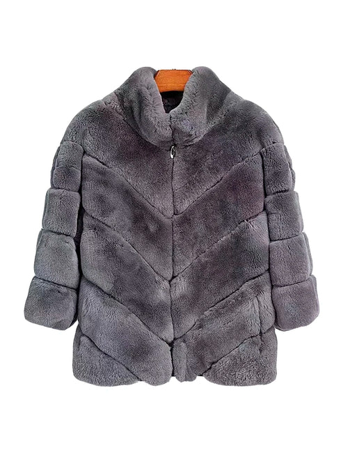 Luxurious Women’s Real Rex Rabbit Fur Coat – Perfect Winter Warmth and Style
