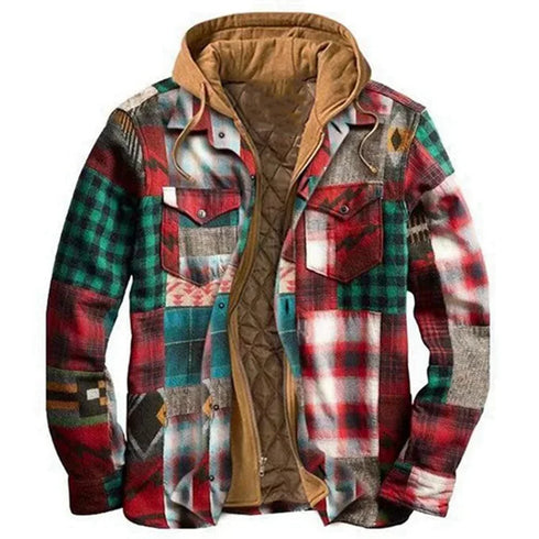 Men’s Hooded Plaid Parka Jacket | Full Sleeve Casual Zipper Coat for Autumn & Winter