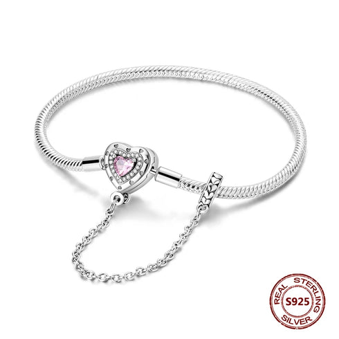 925 Sterling Silver Heart Charm Bracelet with AAA Zircon – Trendy and Elegant Jewelry for Women, Perfect for Parties & Special Occasions