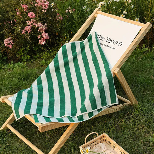 Retro Striped Pure Cotton Beach Bath Towel Striped Absorbent Bathroom Towel Home Hotel Outdoor Comfortable Towels Hand Towel