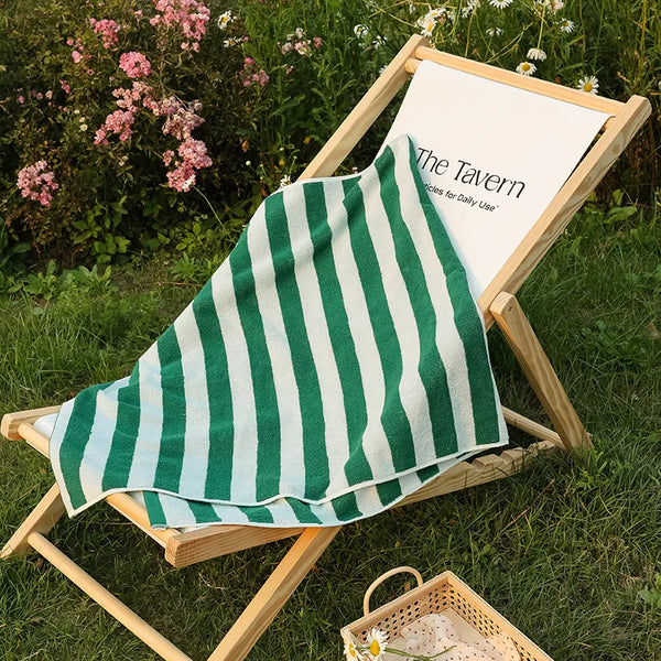 Retro Striped Pure Cotton Beach Bath Towel Striped Absorbent Bathroom Towel Home Hotel Outdoor Comfortable Towels Hand Towel