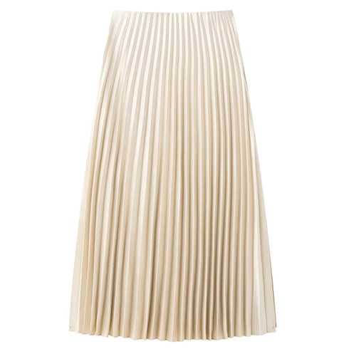 Women's High-Waist Pleated Satin Maxi Skirt - Elegant Long Skirt for Spring/Summer 2025