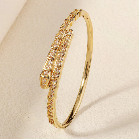 Trendy Copper with Zirconium Plant Design Bangle Bracelet for Women – Gold Plated, Simple & Elegant Jewelry