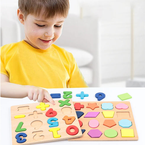 Wooden Alphabet & Number Puzzle Board – Montessori Educational Game for Kids Ages 2+
