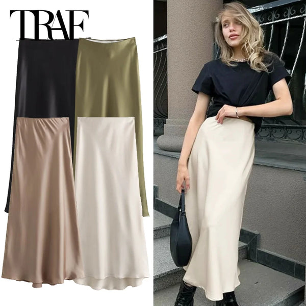 Women's Satin Ankle-Length Skirt - Elegant Casual Straight Silhouette Long Skirt for All Seasons (2025 Edition)