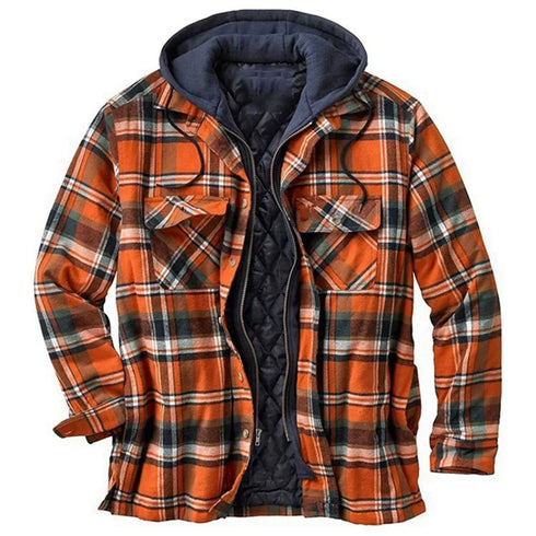 Men’s Hooded Plaid Parka Jacket | Full Sleeve Casual Zipper Coat for Autumn & Winter