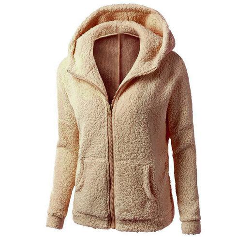 Soft Winter Hooded Overcoat for Women – Korean Style Warm Fleece Padded Jacket with Zipper – Casual Thick Autumn Outerwear