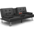 Black Recliner Sofa with Metal Legs, Cup Holders, and Foldable Sofa Bed