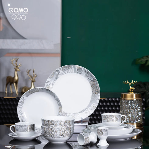 14/28-Piece Porcelain Dinnerware Set – Ceramic Plates, Bowls, Discs & Mugs, Chip-Resistant On-Glazed Dish Set, Eco-Friendly Dinnerware for 4