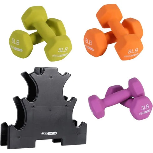 Neoprene Dumbbell Set with Rack - 2, 3, 5, 8, 10 lbs for Home Exercises