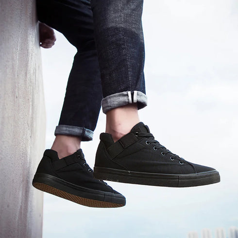 Black Casual Sneakers for Men-3cm Height Increasing Canvas