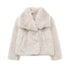 Women’s Cropped Faux Fur Jacket – Chic Lapel Collar Snap-Button Winter Coat