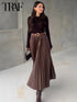 Women's High-Waist Pleated Satin Maxi Skirt - Elegant Long Skirt for Spring/Summer 2025