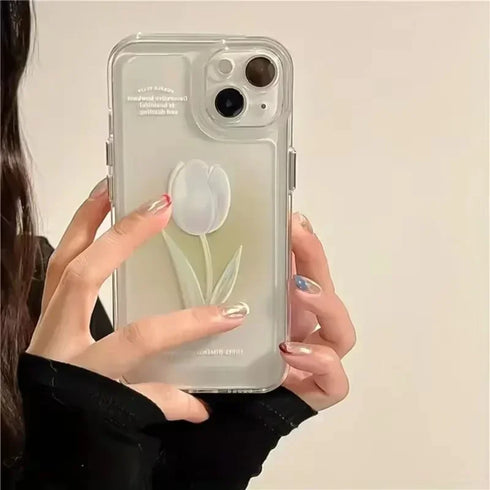Transparent Tulip Floral Phone Case – Soft Silicone Shockproof Cover for iPhone 15, 14, 13, 12, 11, Pro Max, XS, XR, X, SE, 8, 7
