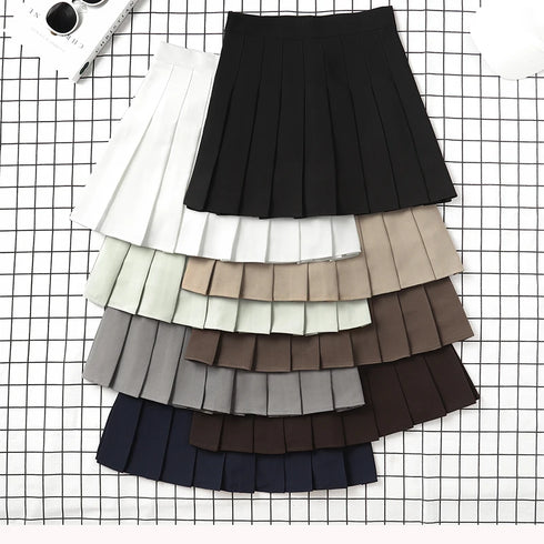 Women's Korean-Style High Waist Pleated Mini Skirt - Slim Fit A-Line Preppy Skirt for All Seasons