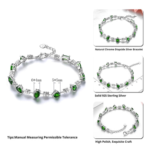 Natural Chrome Diopside Sterling Silver Bracelet – 5.2 Carats Gemstone Jewelry for Women