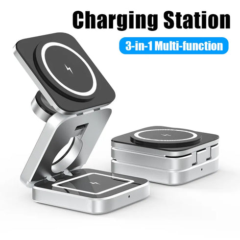 3 In 1 Foldable Magnetic Wireless Charger-Station Dock Fast Charger Holder