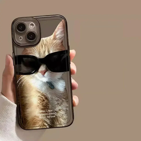 Funny Sunglasses Cat and Dog Couples Phone Case – Transparent, Shockproof, and Scratch-Resistant Bumper Case for iPhone