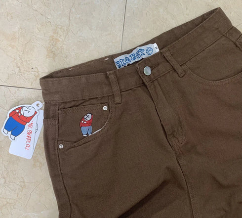 Women's Y2K Loose Fit Embroidered Straight-Leg Jeans – Mid-Waist Vintage Denim