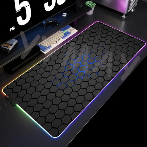 Large RGB Mouse Pad- XXL Geometric Desk Pad-LED Gaming Mouse Pad