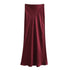 Women’s Solid Satin Midi Skirt with Silk Texture – Slim Fit Empire Waist Mermaid Skirt for Elegant Party and Vintage Fashion