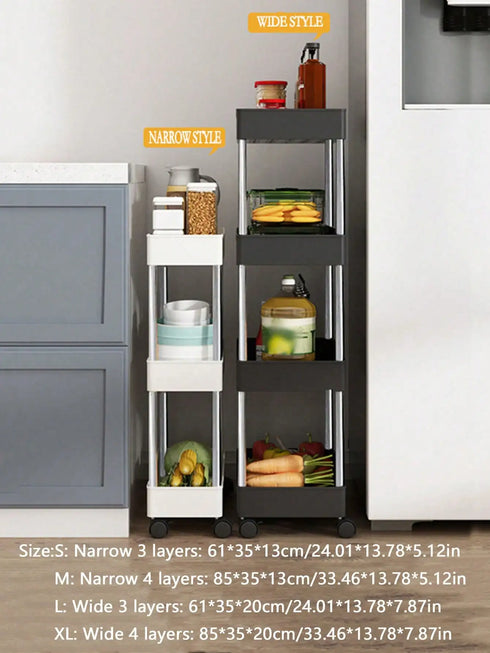 3/4 Tier Rolling Utility Cart – Slim Movable Storage Rack for Kitchen, Bathroom & Livingroom
