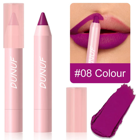 DUNUF 18-Color Waterproof Lipstick Pencil – Smudge-Proof Matte Lip Liner & Full Coverage Lipstick for Bold & Defined Lips
