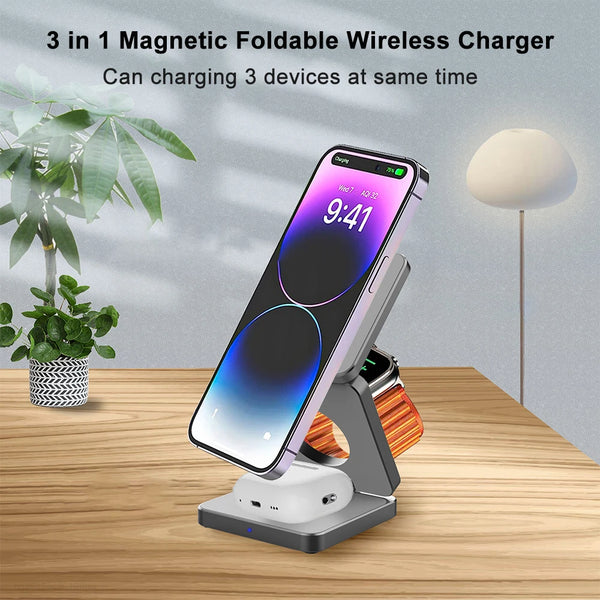 3-In-1 Foldable Magnetic Wireless Charger & Stand Kit
