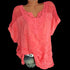 Solid Color Lace-Trimmed Loose Fit Casual Top with Short Sleeves and Office Lady Styling for Middle-Aged Women
