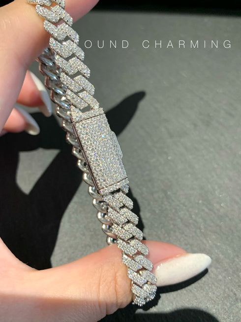 8MM VVS Moissanite Cuban Link Bracelet – Double Row Iced Out Design for Men & Women in 925 Sterling Silver, 18K Gold Plated