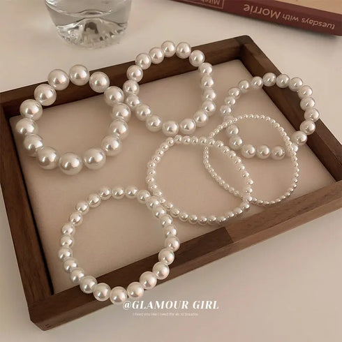 Elegant Simulated Pearl Beaded Bracelet for Women – Adjustable, Classic Style, Perfect for Any Occasion