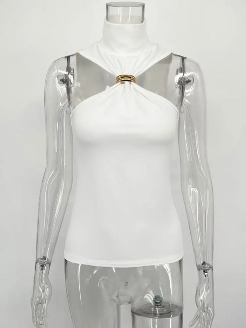 Women's High-Stretch Polyester Blended Tank Top for Middle-Aged Women – Solid Pattern, Non-Woven Fabric, Regular Length, Sexy Club Style for Spring and Summer 2024