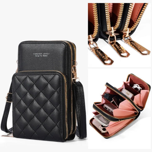 Pu Luxury Women's Double Zipper Bag-Clutch Phone Wallet Shoulder Bag