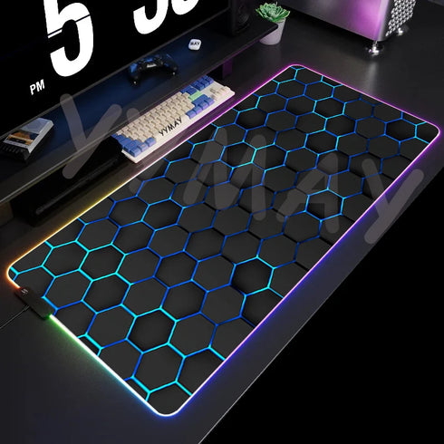 Large RGB Mouse Pad- XXL Geometric Desk Pad-LED Gaming Mouse Pad