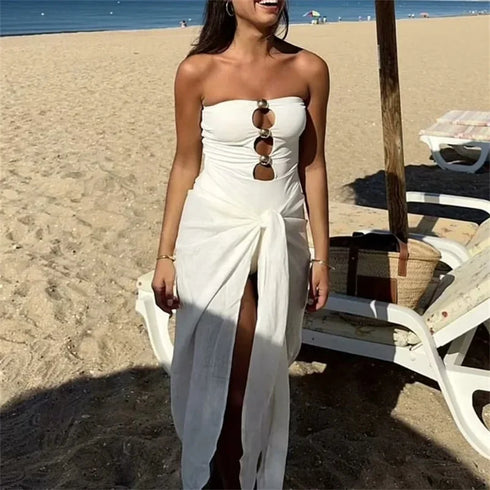 TRAF Women's Off-Shoulder Sleeveless Sexy Bodysuit – Slim Fit Medium Stretch Polyester Blend, Hollow-Out Design – Summer 2024 Collection – Available in Black and White, Sizes XS to L