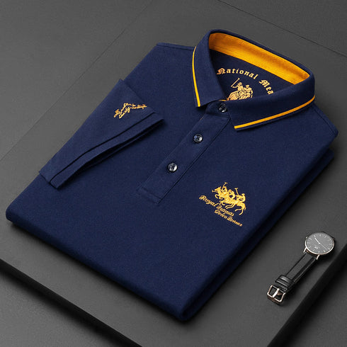 Men’s Casual Embroidered Polo Shirt – Short Sleeve, Anti-Pilling Polyester, Buttoned Design